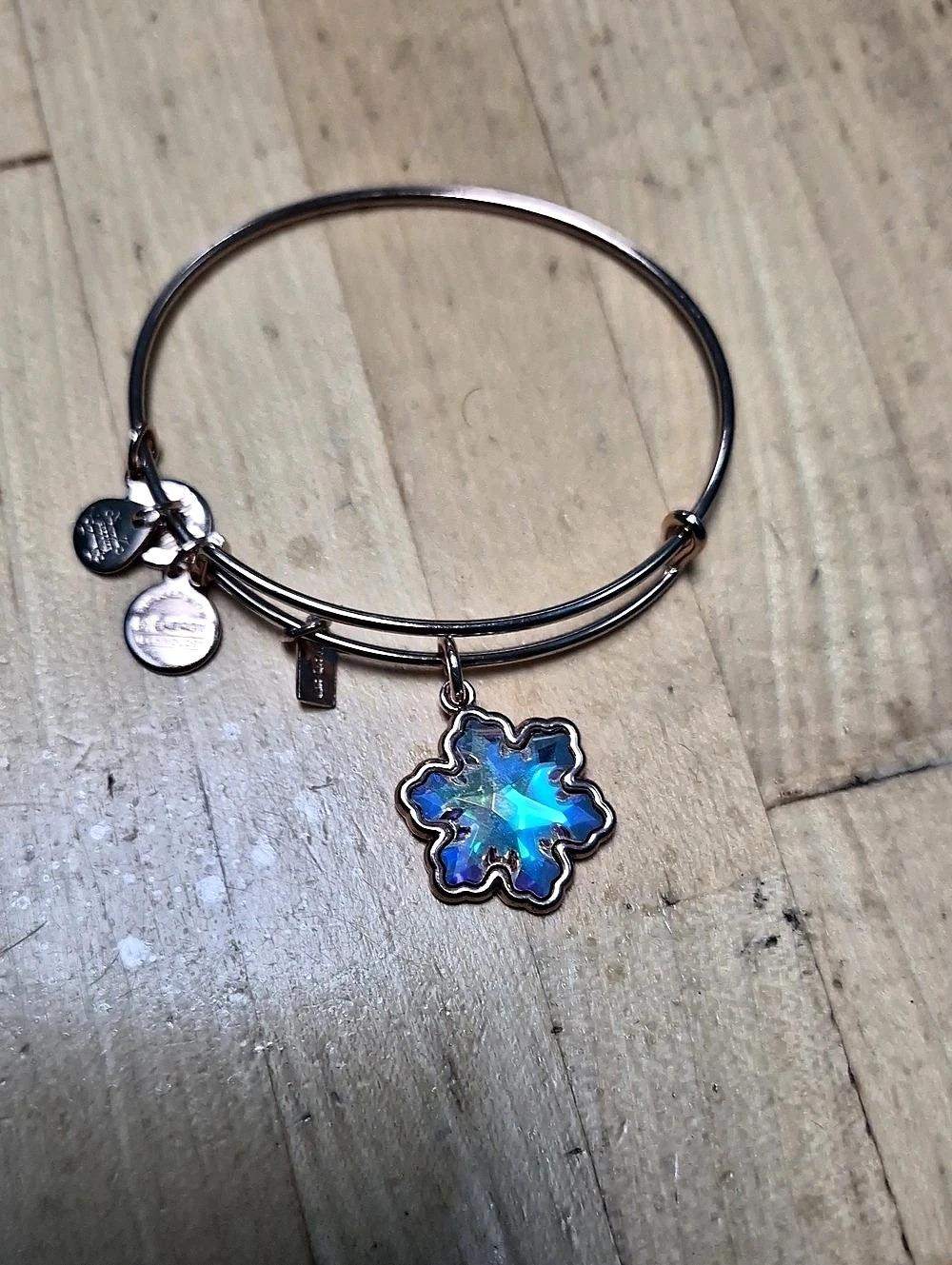 Alex and Ani Crystal Snowflake Charm Bangle Silver & Blue